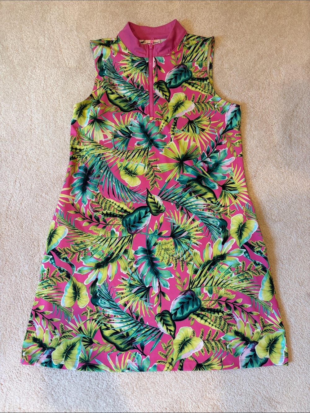 Tommy Bahama Pink Tropical Leaf Sleeveless Dress